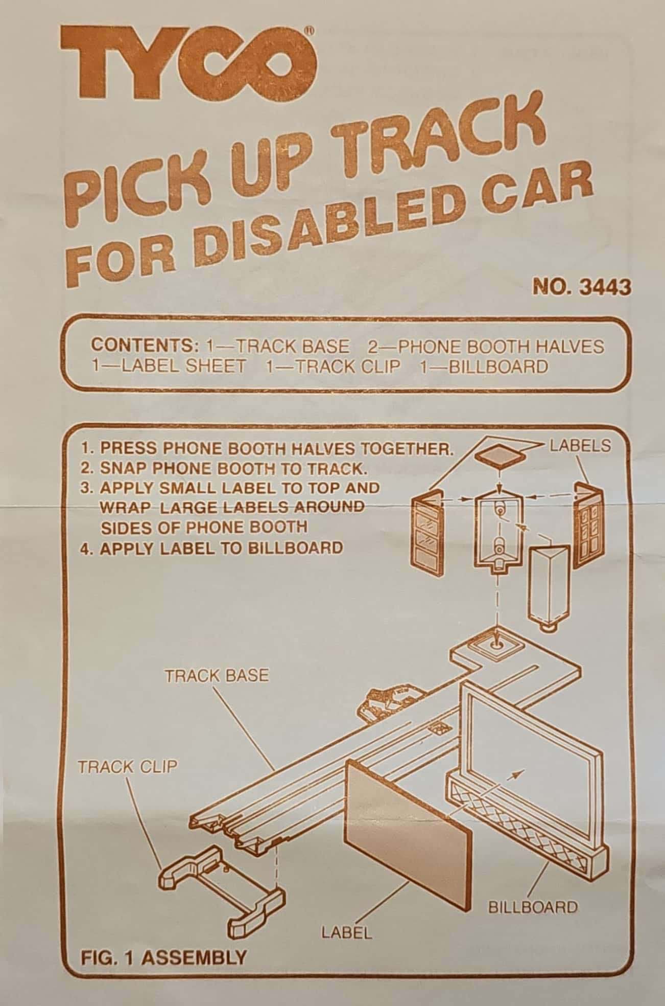 TYCO Pickup Track For Disabled Car 3443 Instructions Page 1